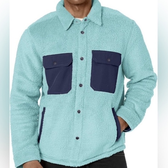 Outerknown Men’s Skyline Blue Fleece Sherpa Shirt Jacket - Picture 1 of 10
